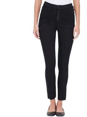 Calvin Klein Womens High Rise Skinny Jeans Jet Black Exposed Button Fly 27 New